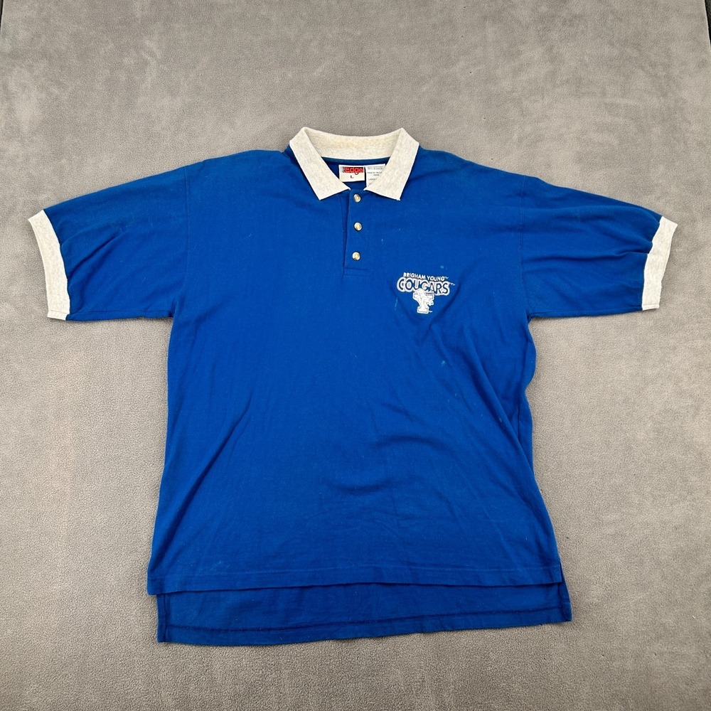 VTG 1980s BYU Cougars Polo Shirt SZ L Pro Edge Brigham Young NCAA Basketball